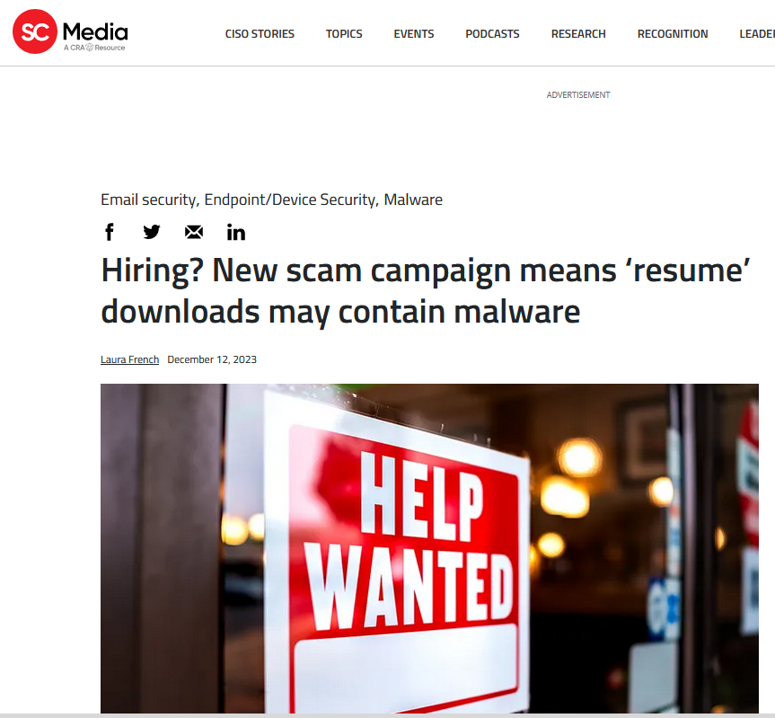 Are you Hiring? Resume Malware Trying to Get to You!